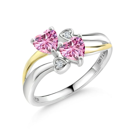 Gem Stone King 925 Silver and 10K Yellow Gold Pink Moissanite and White Lab Grown Diamond Ring for Women (1.02 Cttw, Gemstone, Heart Shape 5MM, Size 9)