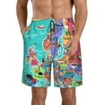thumbnail image 2 of Uemuo Cartoon Map Of Europe Pattern Men's Swim Trunks Hawaiian Beach Bathing Suit Swimsuits Beach Quick-Dry Shorts with Pockets-Small, 2 of 9