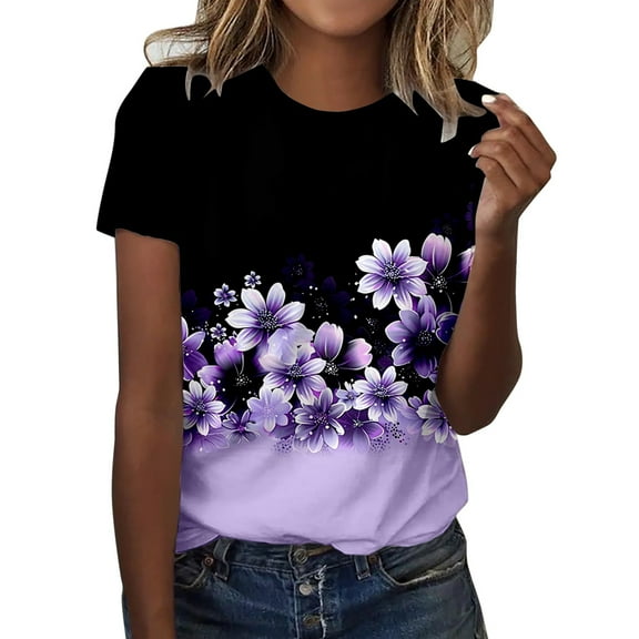 Women's Fashion Print Casual T-Shirt Point Sleeve Crew Neck Top Comfortable Stylish Tee for Everyday Wear