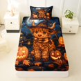 thumbnail image 4 of Manfei Cute Highland Cow Print Twin Sheets for Kids, Halloween Pumpkin Witch Hat Art Bedding, 3-Piece, 1 Flat Sheet, 1 Fitted Sheet and 1 Pillowcase, 4 of 6