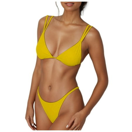 Gubotare Plus Size Swimsuit for Women Women s High Waisted Bikini Sets Sporty Two Piece Swimsuit Color Block Cheeky High Cut Bathing Suits (Yellow M)