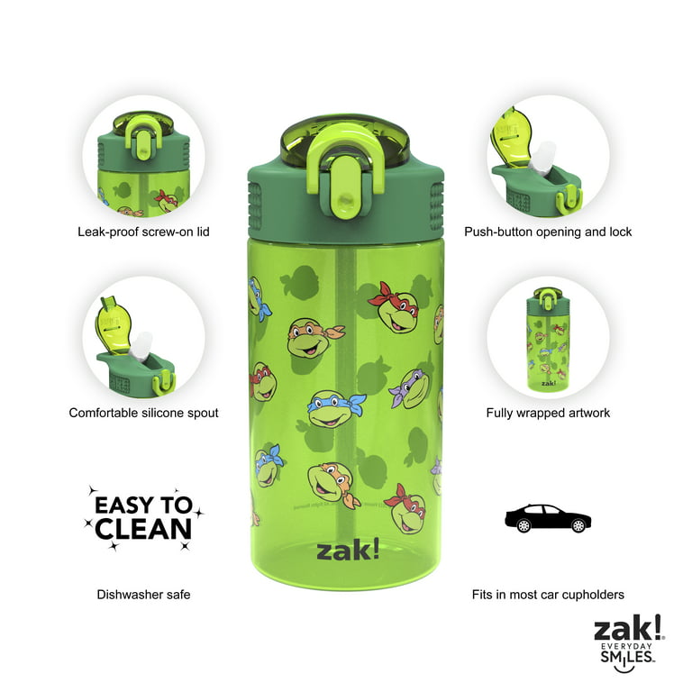 Zak Designs Teenage Mutant Ninja Turtles Kids Water Bottle For School or  Travel, 16oz 2-Pack Durable Plastic Water Bottle With Straw, Handle, and