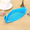 thumbnail image 1 of Blue Clip-on Silicone Pasta Strainer - Universal Size - Food Grade Material - Heat Resistant, 1 of 4