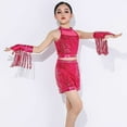 thumbnail image 2 of Mercatoo Kids Girls Sparkly Sequins Latin Outfit Crop Tops Shorts with Gloves 3 Piece Modern Jazz Cha Cha Dance Clothes Set, 2 of 8