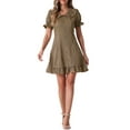 thumbnail image 2 of INSPIRE CHIC Vestido Mini de Cuadros Gingham con Volantes y Cuello Peter Pan de los Años 60 Talla L Marrón Oscuro, 2 of 6