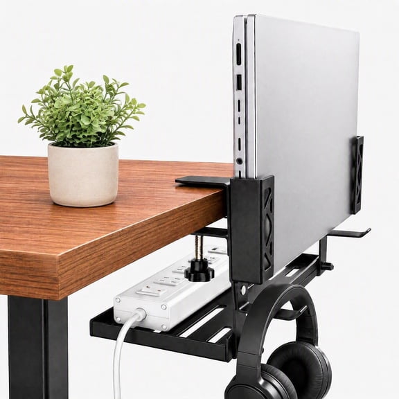 Loscarol Adjustable Under Desk Laptop Holder with Cable Management Tray | Space-saving under-desk laptop mount with adjustable width and cable tray for organized gaming, office or home setups