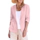 thumbnail image 1 of Chaqueta de Trabajo Informal Ligera para Mujer, con Solapa, Mangas Cuartos, Plisada Elástica, Forrada y Bolsillos Rosa XL, 1 of 9