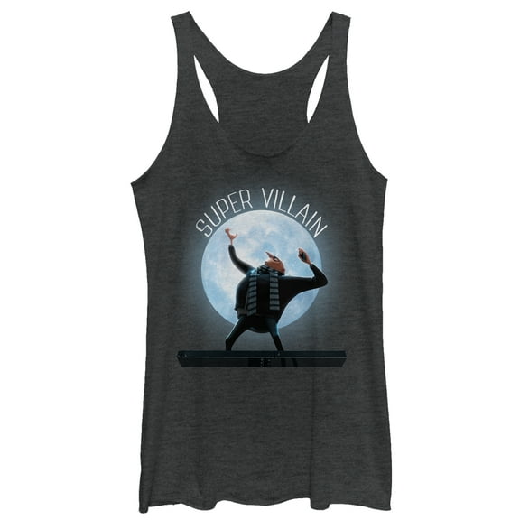 Women's Despicable Me Gru Supervillain Moon  Racerback Tank Top Black Heather Large