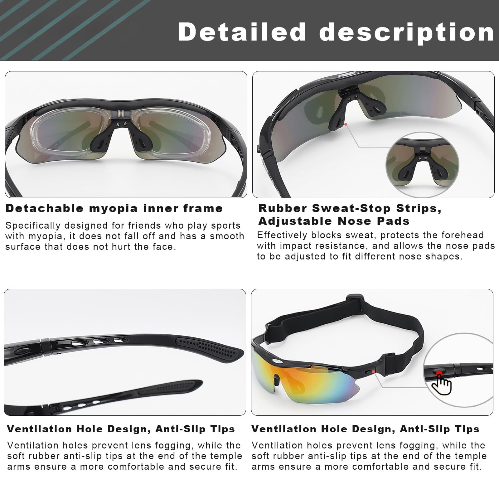 Hmhnsya Polarized Sports Sunglasses with 5 Interchangeable Lenses,Mens Womens Cycling Bike Glasses,Baseball Running Fishing