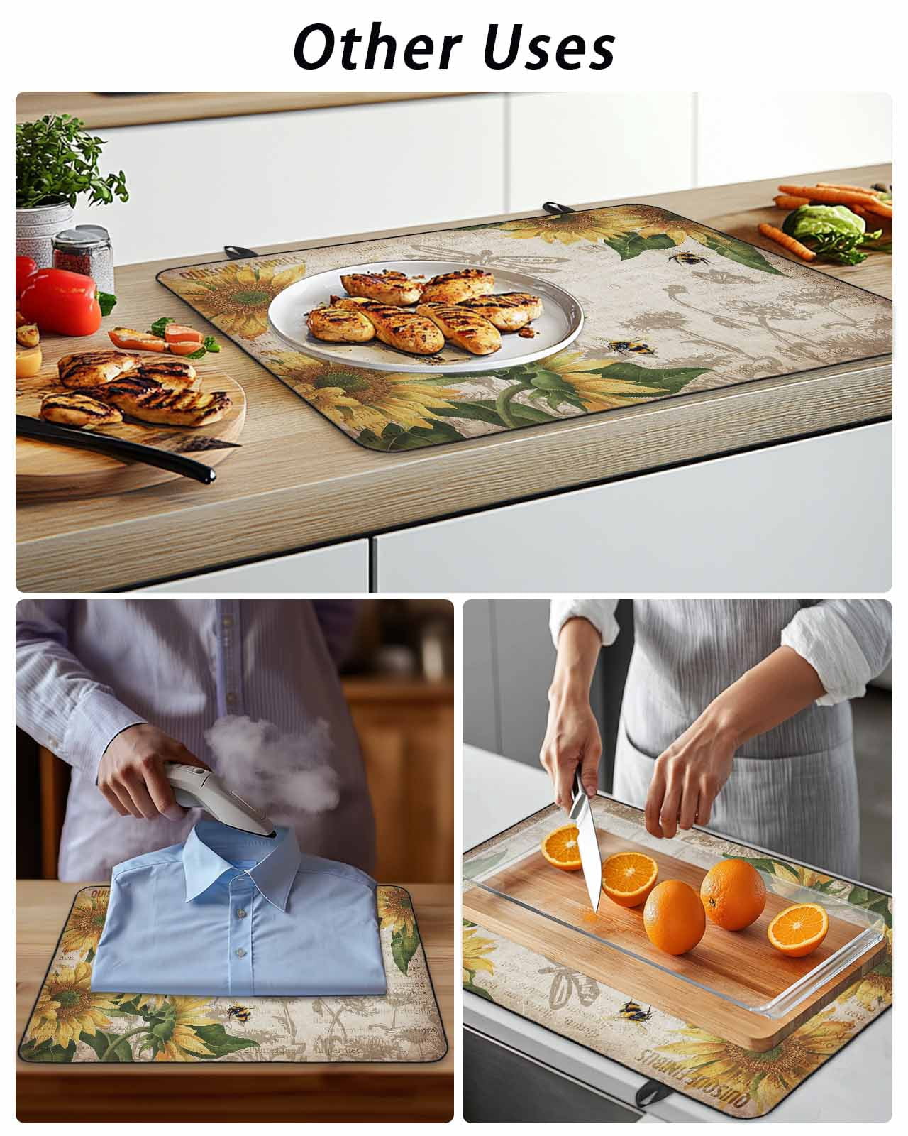 Stove Top Covers for Electric Stove, Sunflowers Glass Stovetop Cover Protector, Vintage Yellow Floral Farm Butterfly Induction Cooktop Protector Oven Mat for Kitchen Countertop 24"x21"