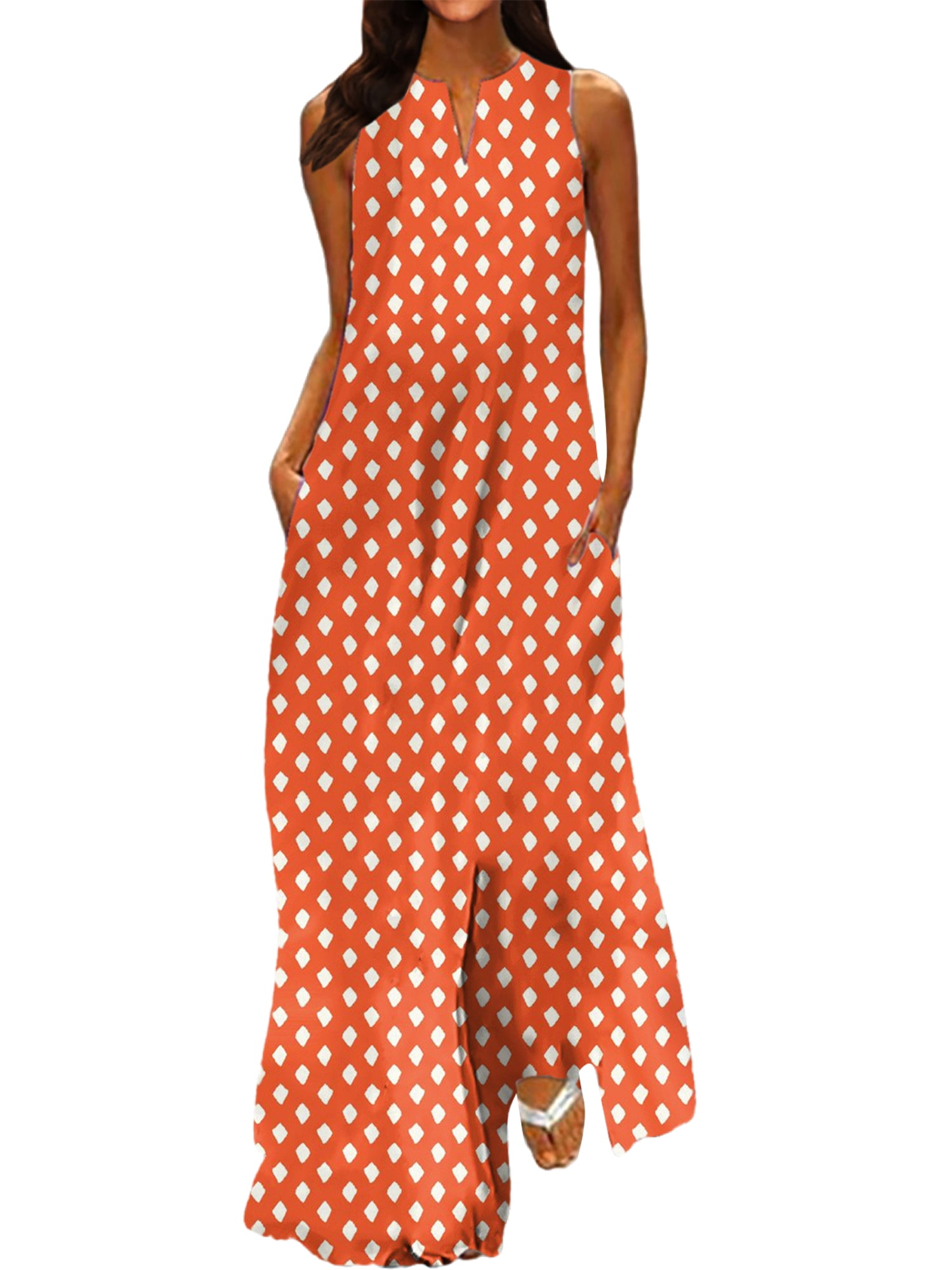 Lumento Women Long Tank Dress ALine Maxi Dresses V Neck Summer Beach