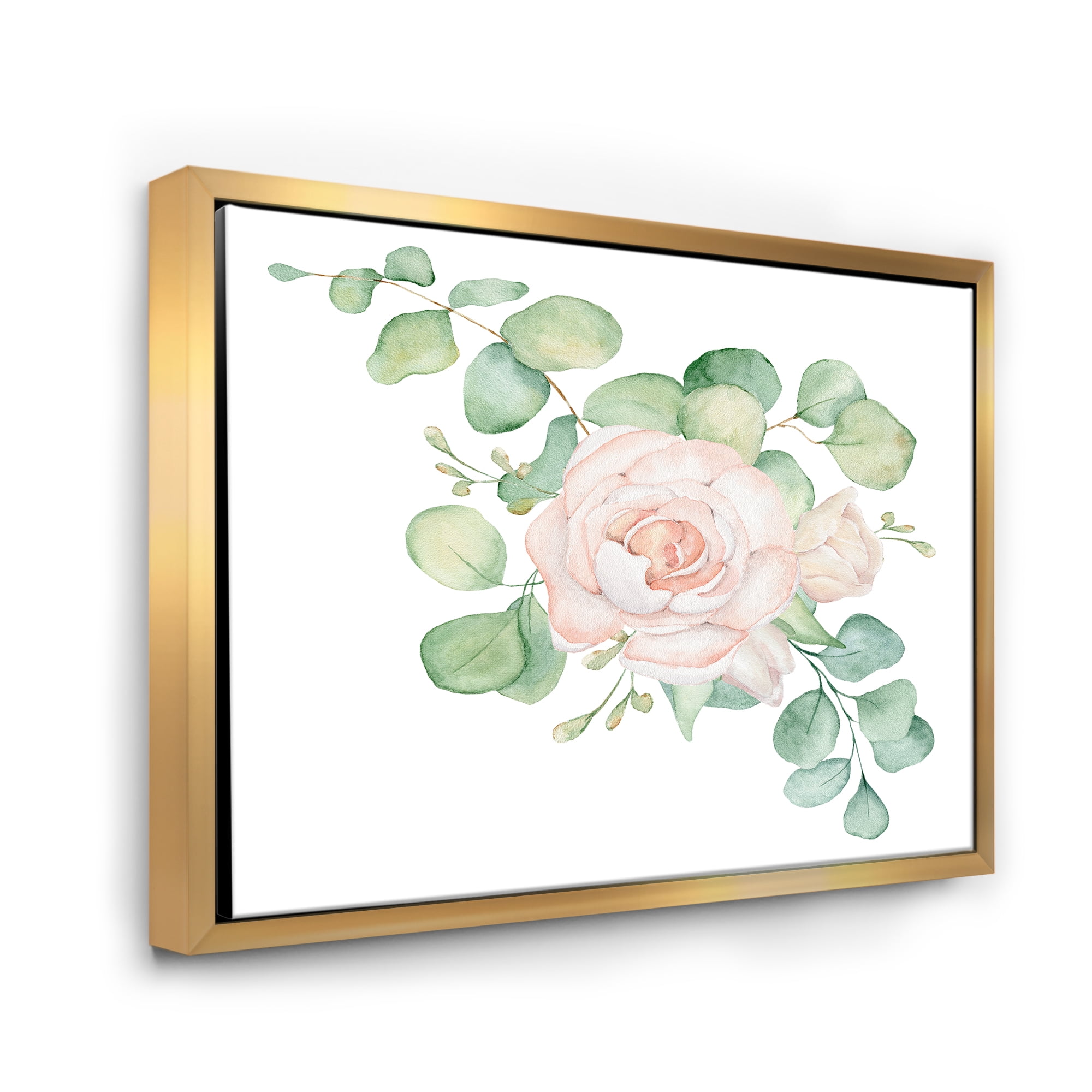 Designart 'Bouquet of Pink Roses Flowers and Eucalyptus Leaves' Traditional Framed Canvas Wall Art Print