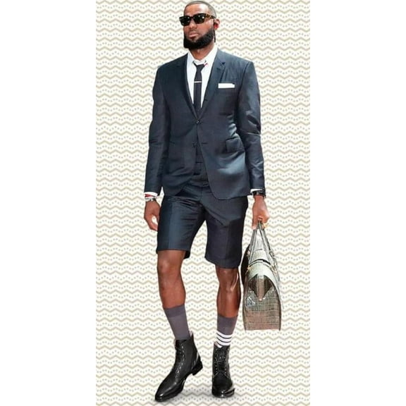 Cotton Fabric Charcoal Gray Suit - Mens Suits With Shorts - Summer Suit