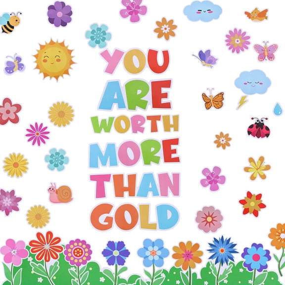 Bulletin Board Decorations Set You are Worth More Than Gold Flower Cutouts Ppaer Decor Bulletin Boards Paper Butterfly Crafts for Wall Decor