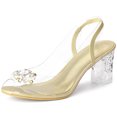 thumbnail image 1 of BLISSFUL STEP Women's Clear Slingback Rhinestone Peep Toe Block Heels Sandals, 1 of 6