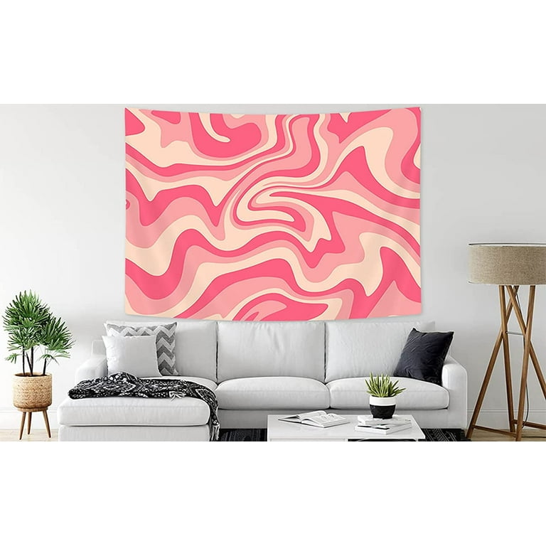 Cute Pink Beige Tapestry for Bedroom Aesthetic 70S Abstract Wavy Swirl  Retro Wall Tapestry Hippie Seventies Style Psychedelic Groovy Teen Girls  Living