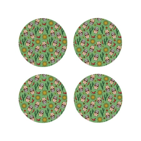 

Tideii Vintage Sugar Skull for Leather Coasters 4 Pieces Anti-fouling and Anti-scalding Decorative Coasters Suitable for Restaurants Kitchens Coffee Shops-Round Shape