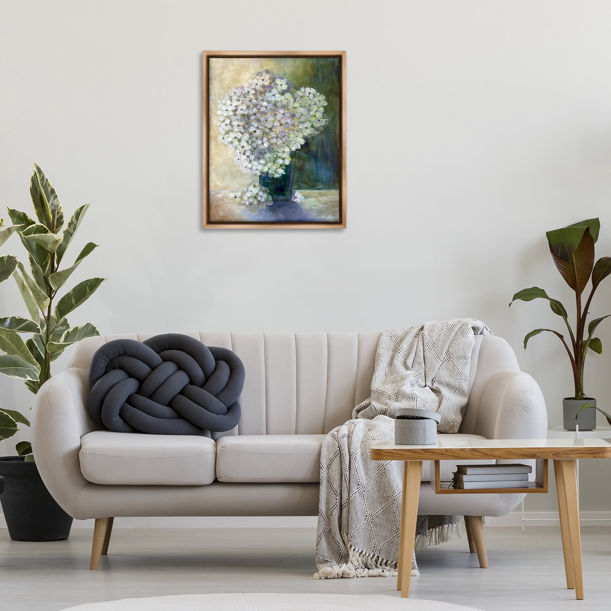 Stupell Industries Romantic Hydrangea Blooms Botanical & Floral Painting Brown Floater Framed Art Print Wall Art, 25 x 31