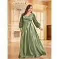 thumbnail image 4 of AURA Plus Size Satin V Neck Evening Gown Long Sleeve Formal Dress Elegant Maxi, 4 of 6