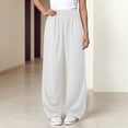 thumbnail image 2 of Xudanell Girl's Sweatpants Drawstring Waist Wide Leg Pants Casual Athletic Trousers Baggy Workout Summer Pants for 5-6 Years, 2 of 5