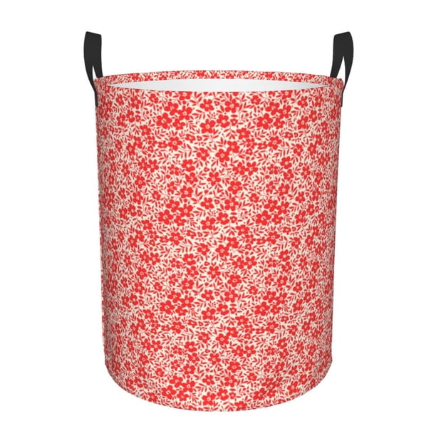 Fotbe Red Pretty Flowers Cesto de Ropa con Asas, Cesto Impermeable de Gran Capacidad, Bolsa de Lavado para Dormitorio, Cesto de Ropa con Ruedas y Asas-Small