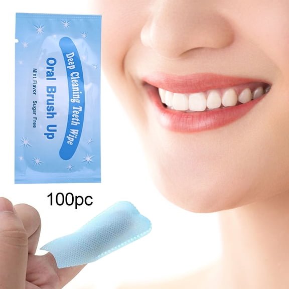 Disposable Finger Tooth Cleaning Pads 100pc, Flavored Oral Toothbrushes for Teeth Braces Cleaning, Portable Travel Dental Wipes, No Water Needed, Fresh Breath on the Go