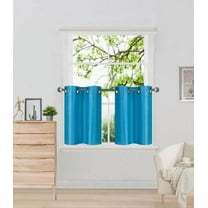 N29 Turquoise 2-Piece Solid Faux Silk Short  Window Curtain Set, Two (2) Grommets Panels 30" Wide x 24" Length Each