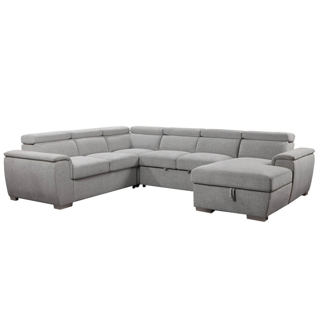Urban Cali Bel Air Large Modular Sleeper Sectional Sofa Bed with Storage Chaise, Thora Stone
