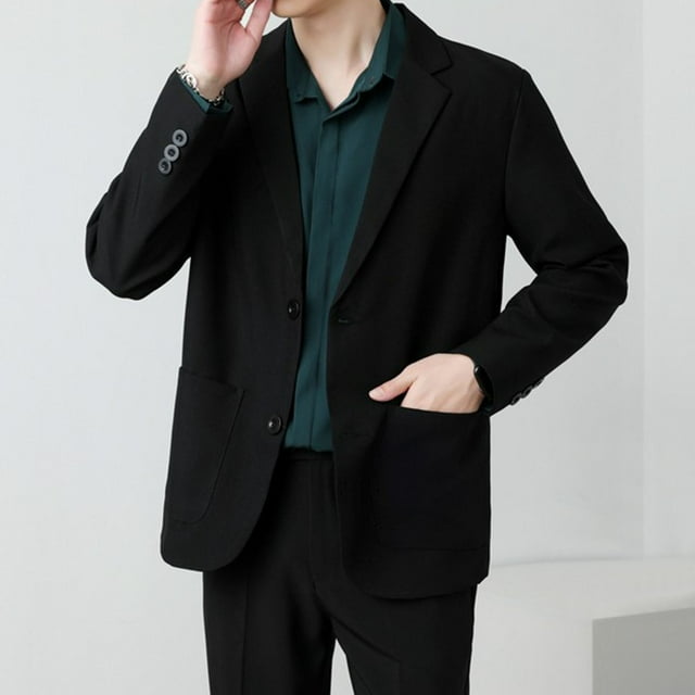 Handshe Men's Suit Blazer, Long Sleeve Notched Lapel Structured Shoulder Single-Breasted Fluid Drape with Functional Pockets, Modern Tailored Fit for Business Attire or Formal Occasions
