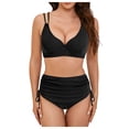 thumbnail image 2 of Linfrsh Women's High Waisted Bikini Sets Drawstring Tummy Control Swimsuits Crisscross Bathing Suit Black,L, 2 of 7