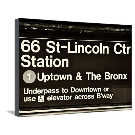 Subway Sign at Times Square, 66 Street Lincoln Station, Manhattan, NYC, USA, Sepia Photography Stretched Canvas Print Wall Art By Philippe (Best App For Nyc Subway Times)