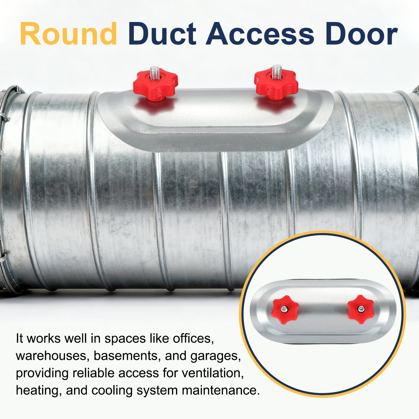 Uxcell 2Pcs 5" Round Duct Access Door, Duct Maintenance Access Door Galvanized Steel Ducting Cover with Rubber Gasket Adjustable Knobs for HVAC Duct Inspection, Silver