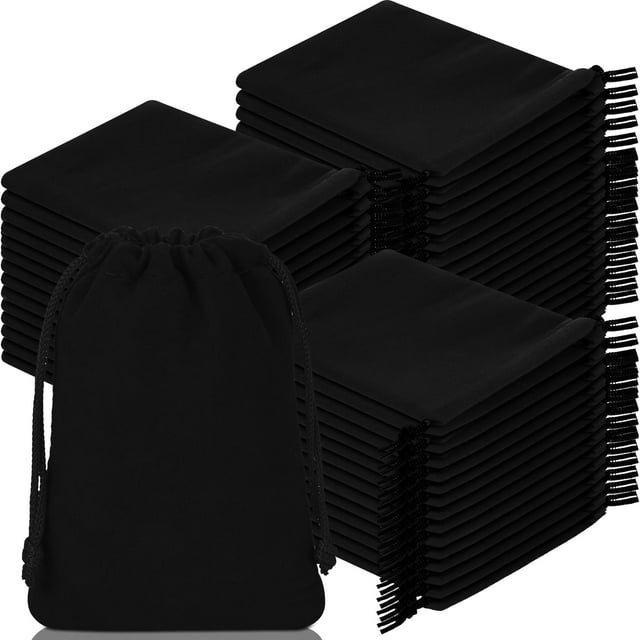 Bolsas de terciopelo con cordón Wesnoy, 200 unidades, 7 x 9 cm, negras