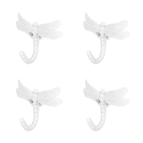 4 Sets Delicate Wall Hook Decorative Coat Dragonfly Hooks for Hanging Towels White