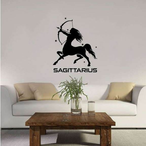 Sagittarius Archer Drawing Silhouette Fire Sign Symbol Horoscope Astrological Chart Zodiac Sign Vinyl Wall Art Sticker Decal Home Room Wall Office Living Room Wall Decoration Decal Size(30x30 inch)