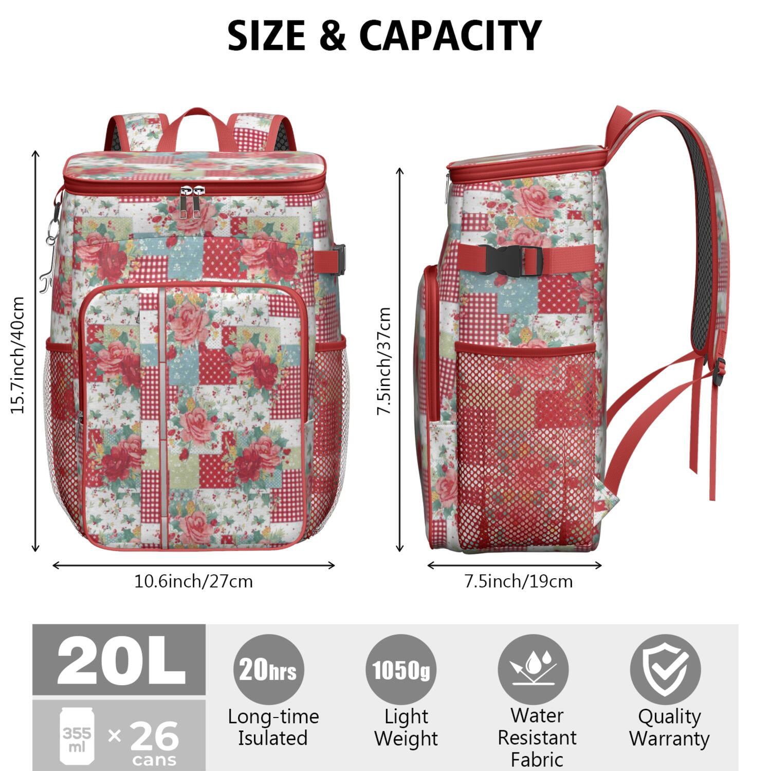 Travel Cooler Bag - Pioneer Flower Camping Beer Cooler Backpack with Bottle Opener- Waterproof Insulated Picnic Backpacks - Cooler Bag for Beach