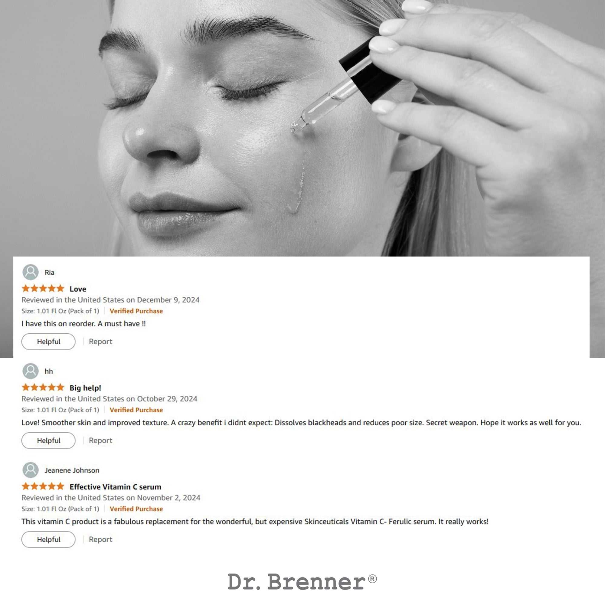 Dr. Brenner Vitamin C Serum with Ferulic Acid, Vitamin E and Hyaluronic Acid 1oz.