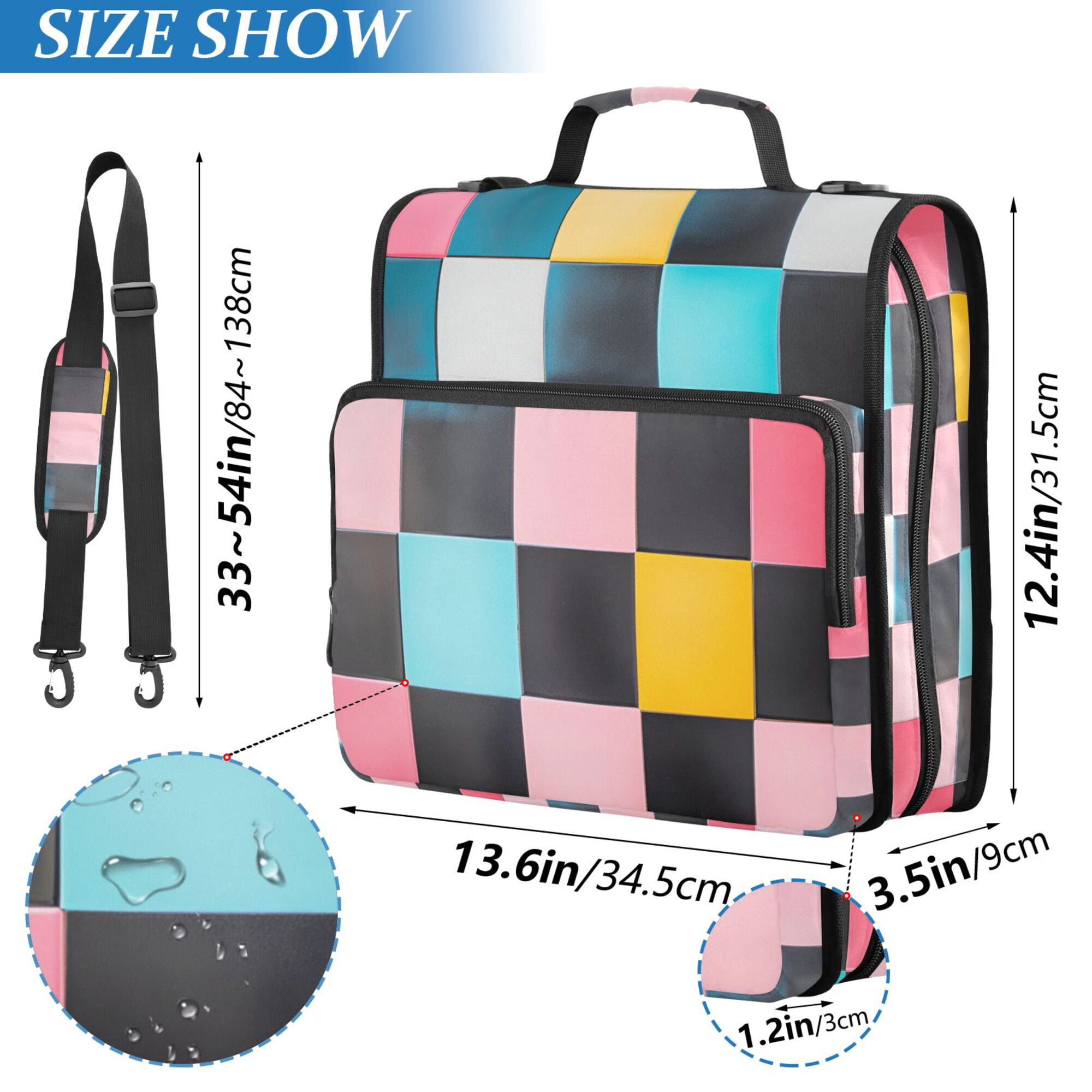 FORMRS Zipper Binder with Shoulder Strap 2-inch Ring 500 Sheet Capacity File Bag, Pink Checkered Pattern