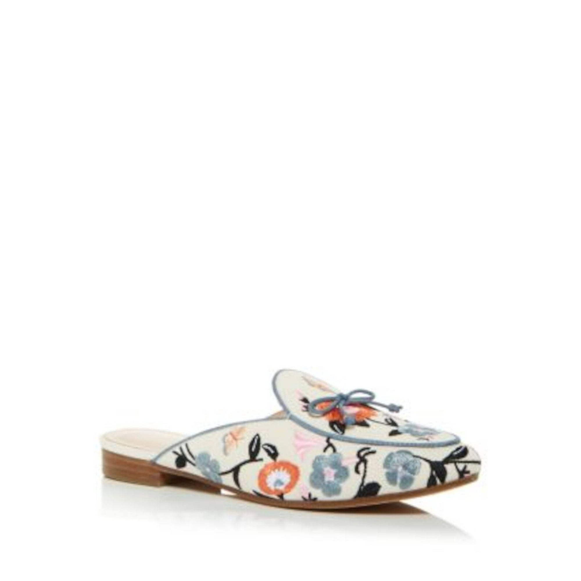 KATE SPADE NEW YORK Womens Ivory Floral Embroidery Bow Accent Padded Devi Round Toe Slip On Mules 7.5 B