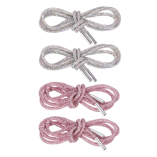 Cuerdas de zapato de cristal de 4 piezas Uxcell de 47" de longitud, cuerdas de zapato brillantes para zapatillas, rosa claro y multicolor