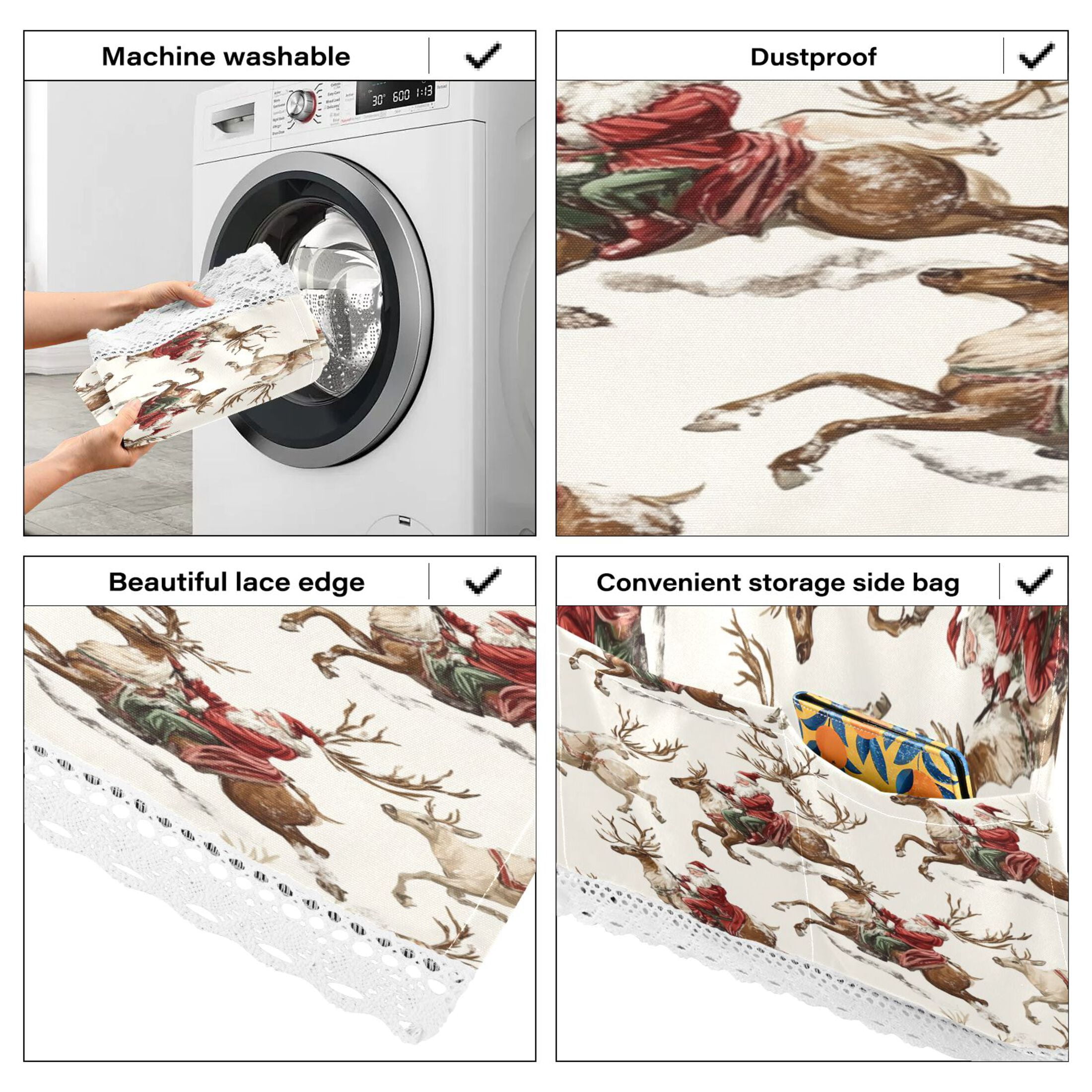 Santa ClausWasher and Dryer Covers Dust-Proof and Oil Resistant Fridge Cover with 4 Storage Pockets Washing Machine Top Cover for Laundry Kitchen Home 51.2 x 22 In