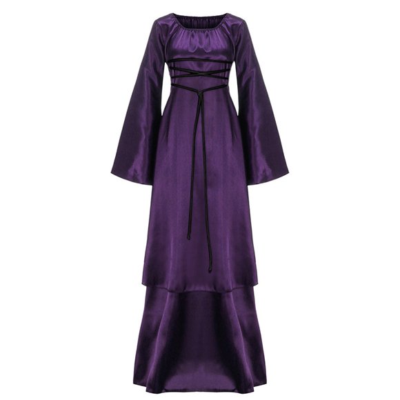 Womens Long Sleeve Halloween Costumes Ladies Renaissance Medieval Long Maxi Dress Round Neck Gothic Cosplay Clothes Women Medieval Dress on Clearance,Purple,XXL