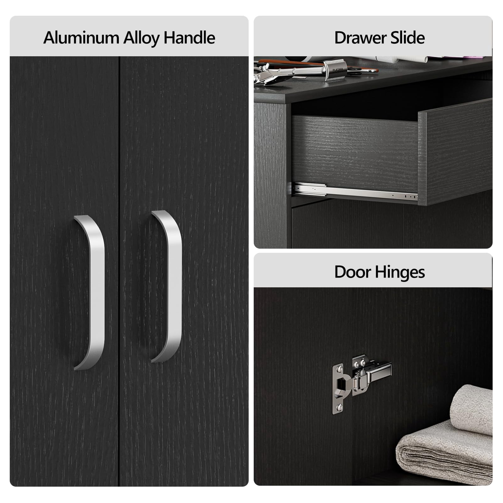 5-Drawers Salon Furniture Salon Storage Station, Free Standing Cabinet for Hair Stylist, Beauty Spa Furniture w/1 Large Capacity Cabinet & 1 Open Shelf, Spa Bathroom Equipment, Black