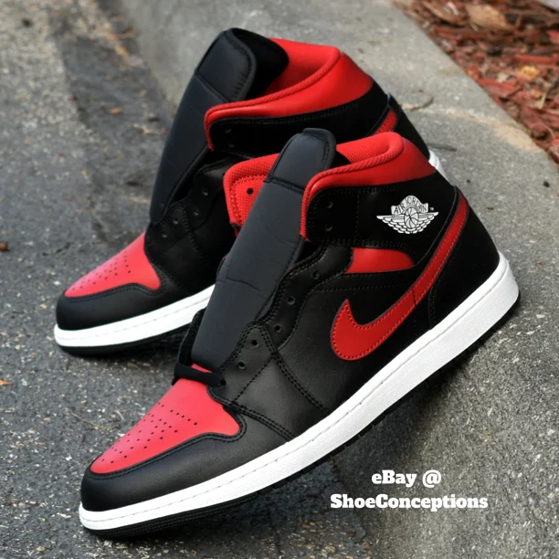 N I-K-E A i r-Jor-dan 1 Mid Shoes Black Varsity Red White DQ8426-067 Men's Sizes NEW