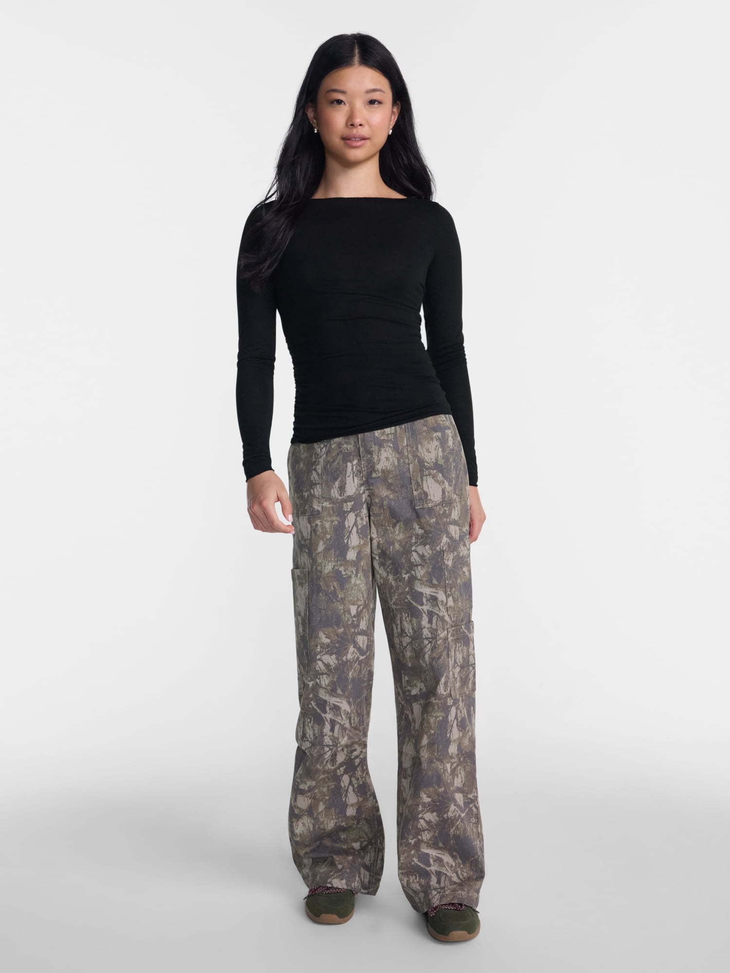 No Boundaries Drapey Tee with Long Sleeves, Women's XXS-XXL