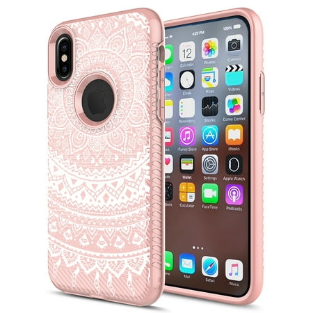 Slp Carbon Fiber - iPhone X Case, iPhone 10 Case, KAESAR SLEEK PERFECT FIT SLIM ANTI SLIP Shockproof Carbon Fiber Mandala Pattern Design Case Cover for iPhoneX (Henna)