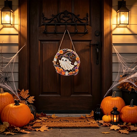 Halloween Diamond Art Kits For Adults Clearance, DIY Pearl Diamond Art, Hanging Ornament For Halloween Front Door Window Decor, DIY Halloween Home Decor Wall Art, Halloween Gift