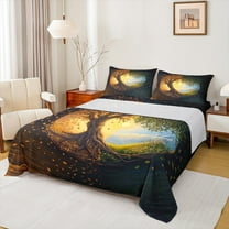 Manfei Gold Life Tree Twin Sheet Sets, Mystic Bohemian Plant Botanical Twin Fitted Sheet, Teen Kid Child Adult Flat Sheet, Super Cozy Room Decor, 3-Piece