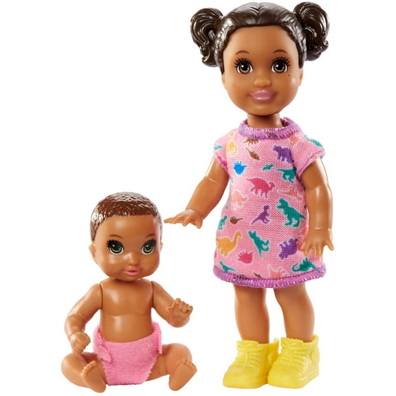 Barbie Skipper Babysitters Inc. Dolls, 2 Pack of Sibling Dolls Includes Small Toddler Doll & Baby Doll Figure in Diaper for 3 to 7 Year Olds