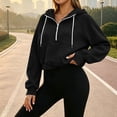 thumbnail image 2 of Jsaierl Womens Half Zip Cropped Hoodies Fall Solid Color Hooded Sweatshirt Oversized Loose Fit Pullover Cozy Workout Long Sleeve Tops, 2 of 9